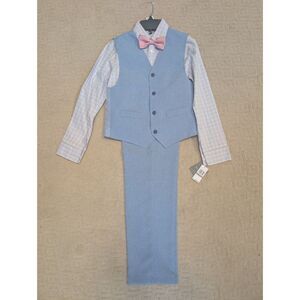 NWT Van Heusen 4 Piece Set Boys Size 12 Blue Pink Vest Pant Set